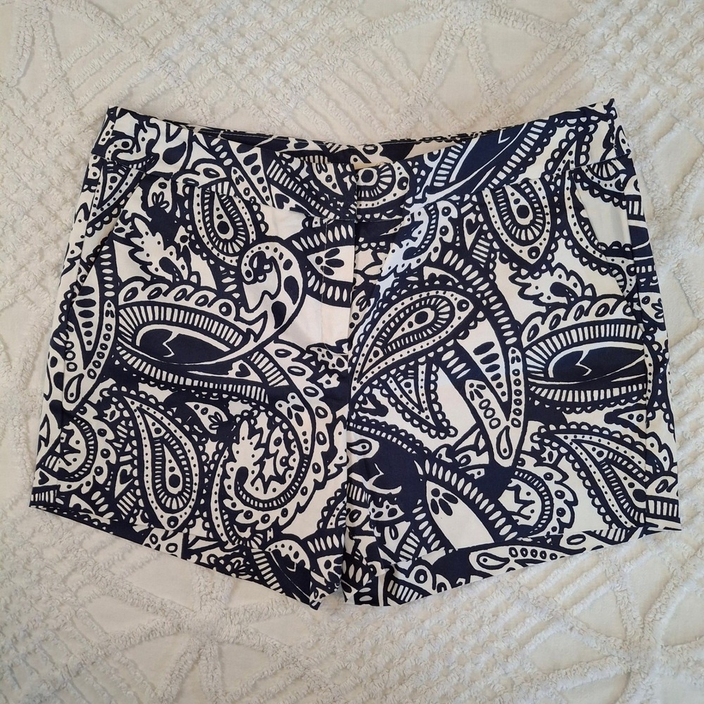 Kenji Anthropologie Womens 8 Shorts Navy White Paisley Mid Rise Chino‎ Cotton